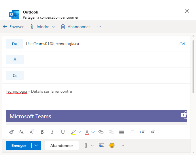 Teams - envoyer avec Outlook