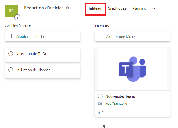 Tâches dans Planner